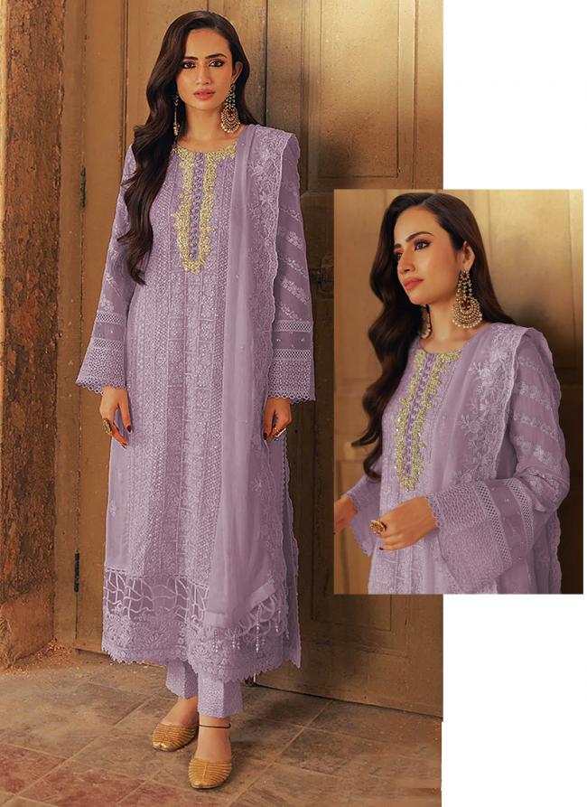 Georgette Lilac Eid Wear Embroidery Work Pakistani Suit